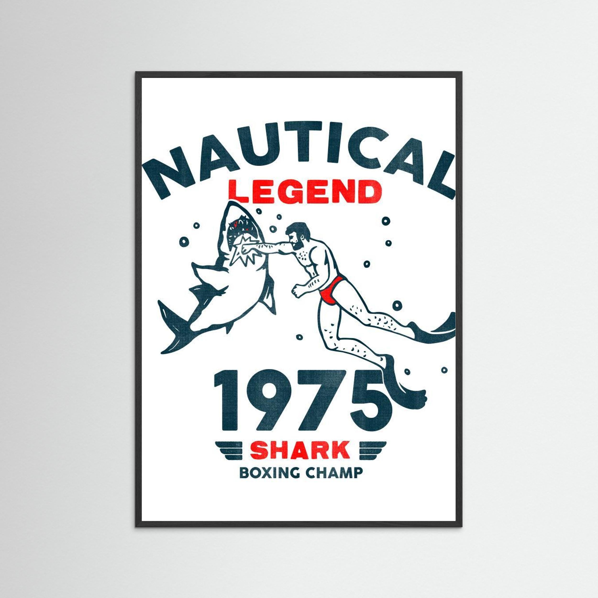 Nautical Legend 1975: Funny Shark Boxing Art by The Whiskey Ginger